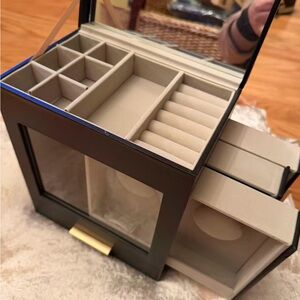 Luxury Gray Jewelry Organizer Box with Ring Roll & Compartments